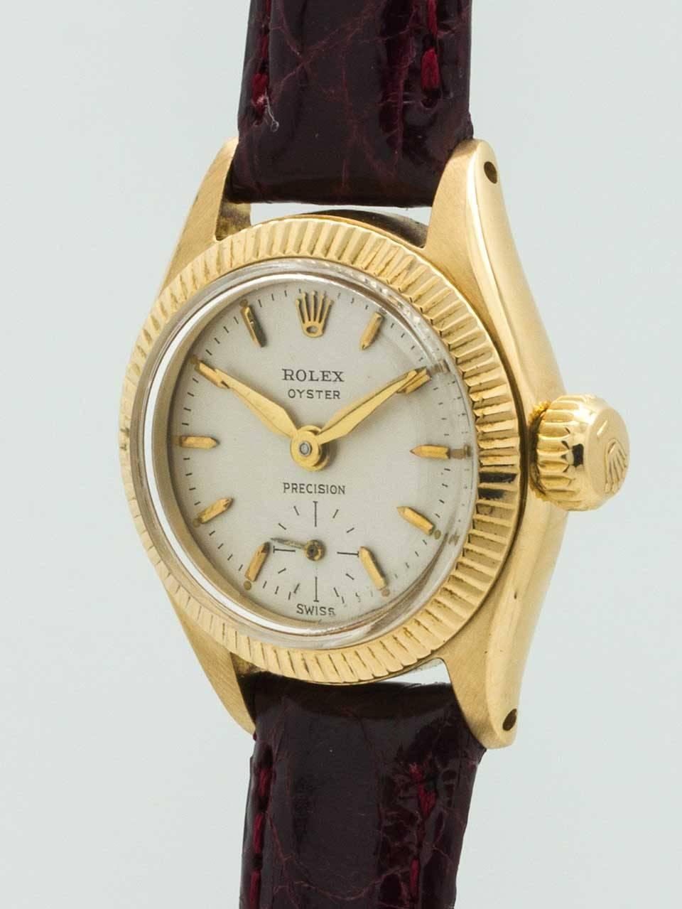 Rolex Lady's Yellow Gold Oyster Precision Wristwatch circa 1958 In Excellent Condition In West Hollywood, CA