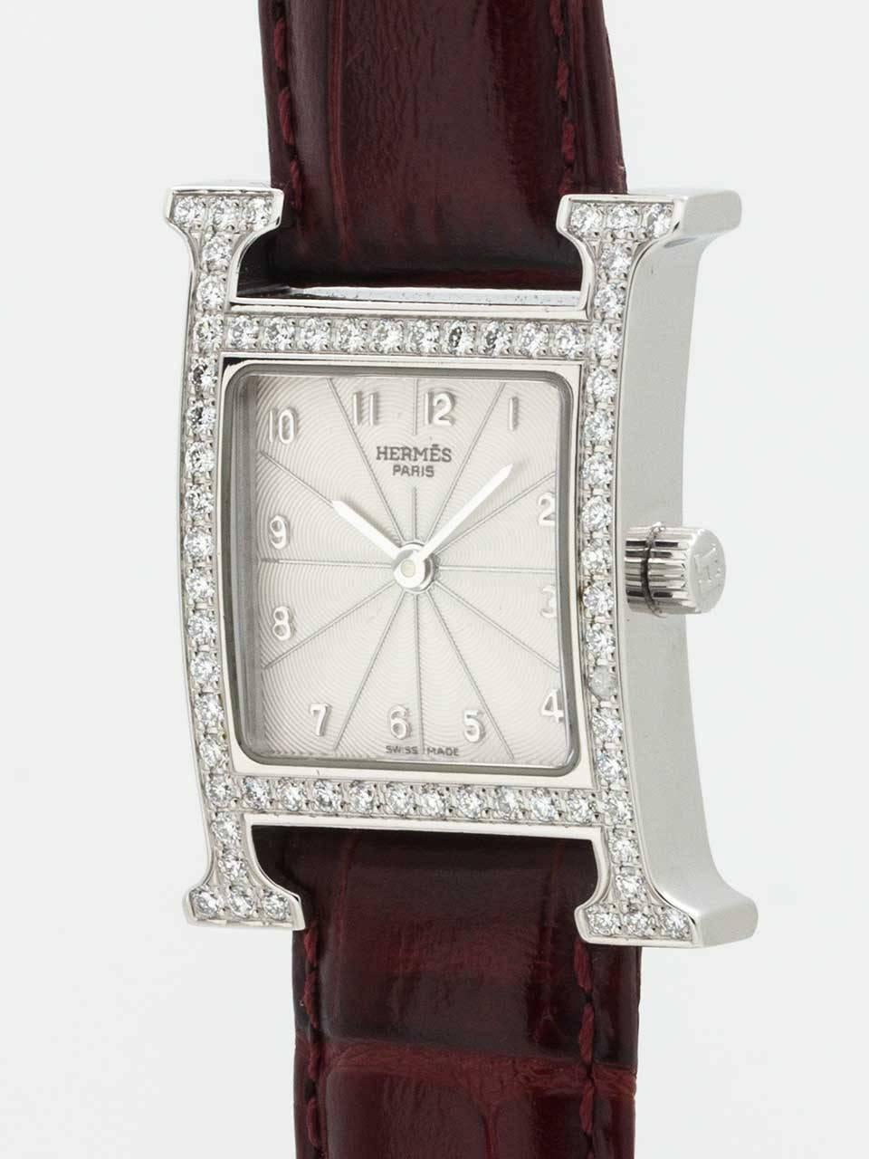 Hermes Lady's Stainless Steel Diamond H-Hour Quartz Wristwatch In Excellent Condition In West Hollywood, CA