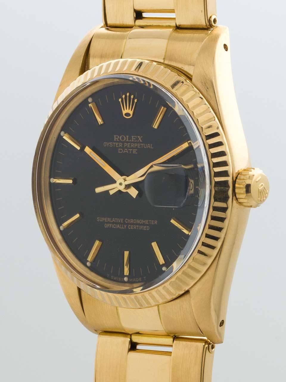 Rolex Yellow Gold Oyster Perpetual Date Wristwatch Ref 15038 In Excellent Condition In West Hollywood, CA