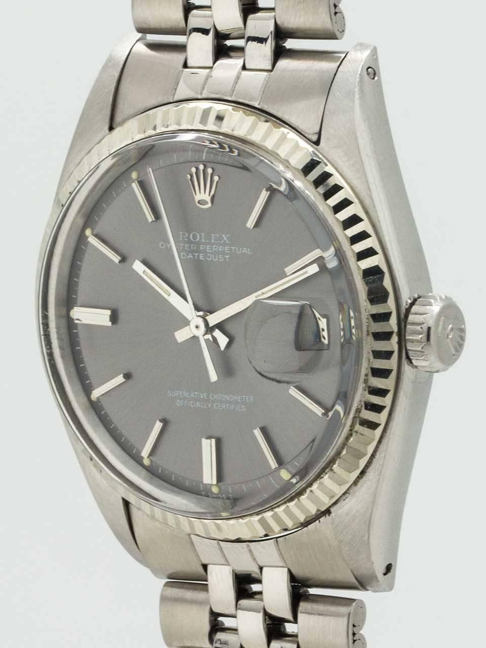 Rolex Stainless Steel Oyster Perpetual Datejust Wristwatch Ref 1601 In Excellent Condition In West Hollywood, CA