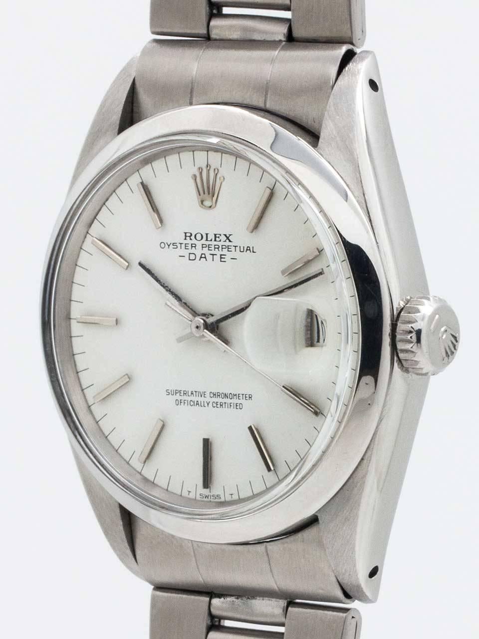 Rolex Stainless Steel Oyster Perpetual Date Wristwatch Ref 1500 circa 1968 In Excellent Condition In West Hollywood, CA