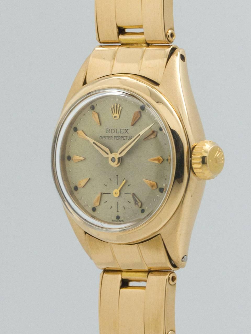 Rolex Lady's Yellow Gold Oyster Perpetual Wristwatch Ref 6502 In Excellent Condition In West Hollywood, CA