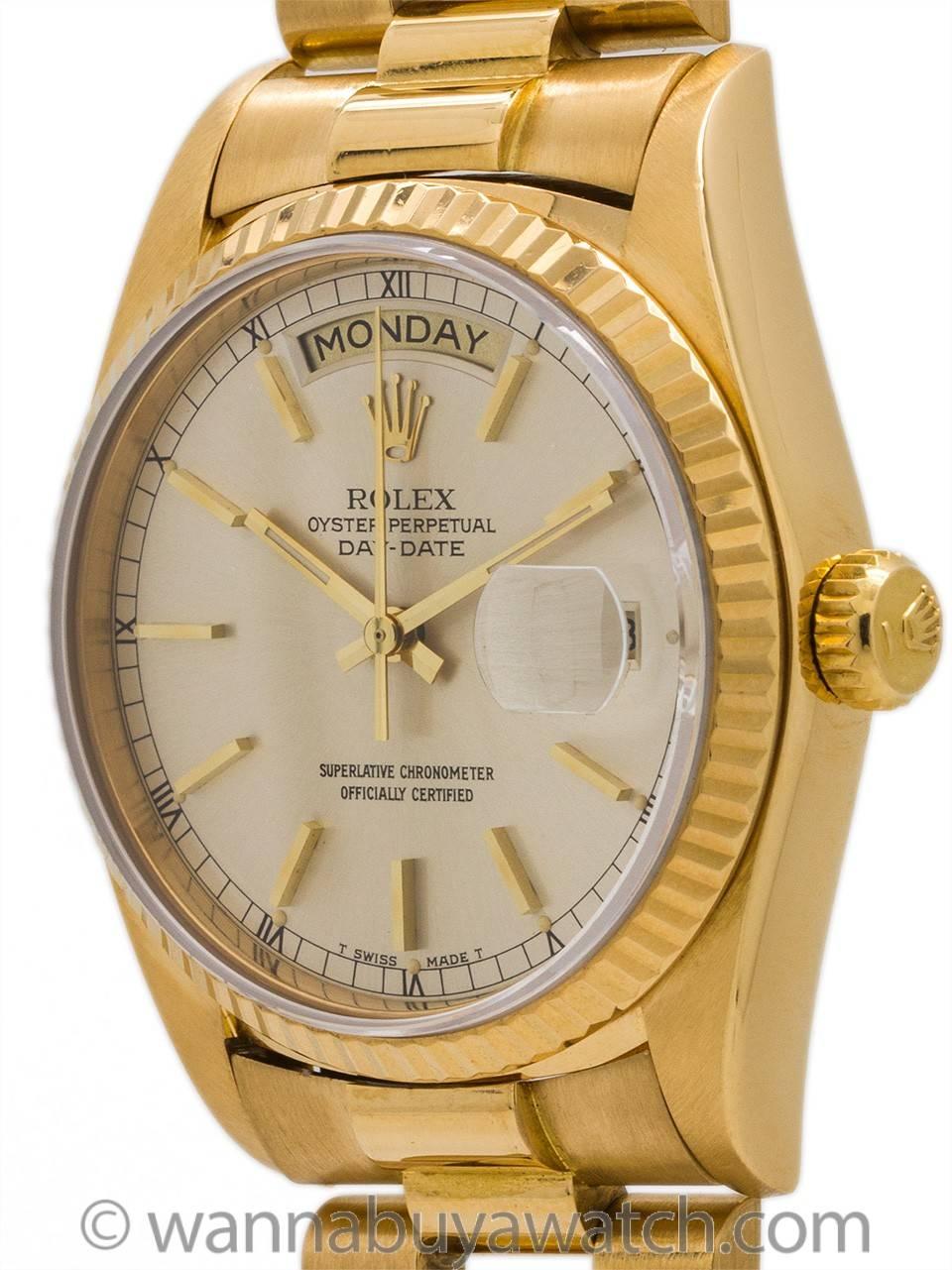 Rolex Yellow Gold Day Date President Wristwatch Ref 18038  In Excellent Condition In West Hollywood, CA
