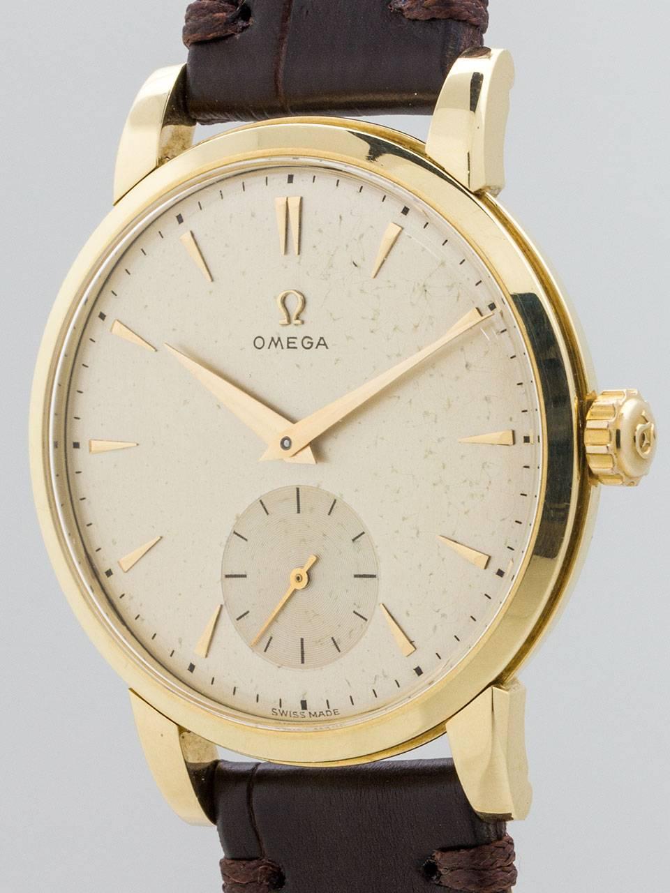 Omega Yellow Gold Dress Model Wristwatch circa 1950s In Excellent Condition In West Hollywood, CA