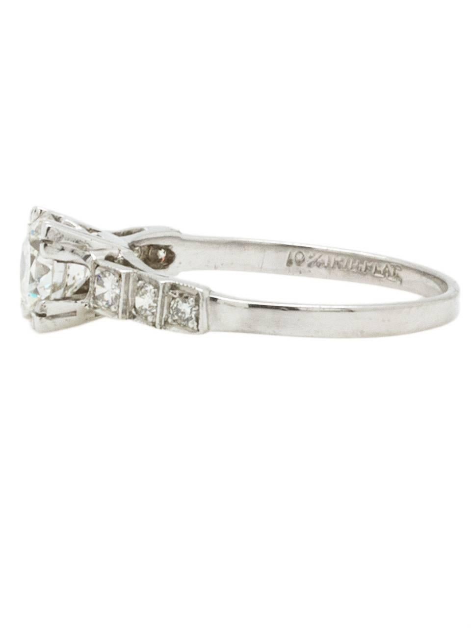 1930s Vintage Diamond Engagement Ring Platinum 0.77 Carat Round Brilliant F-VS1 In Excellent Condition For Sale In West Hollywood, CA