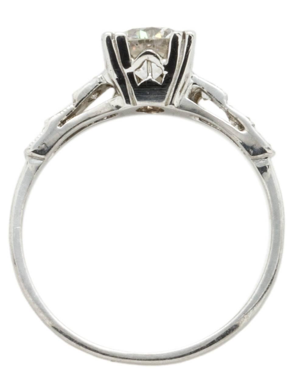Women's 1930s Vintage Diamond Engagement Ring Platinum 0.77 Carat Round Brilliant F-VS1 For Sale