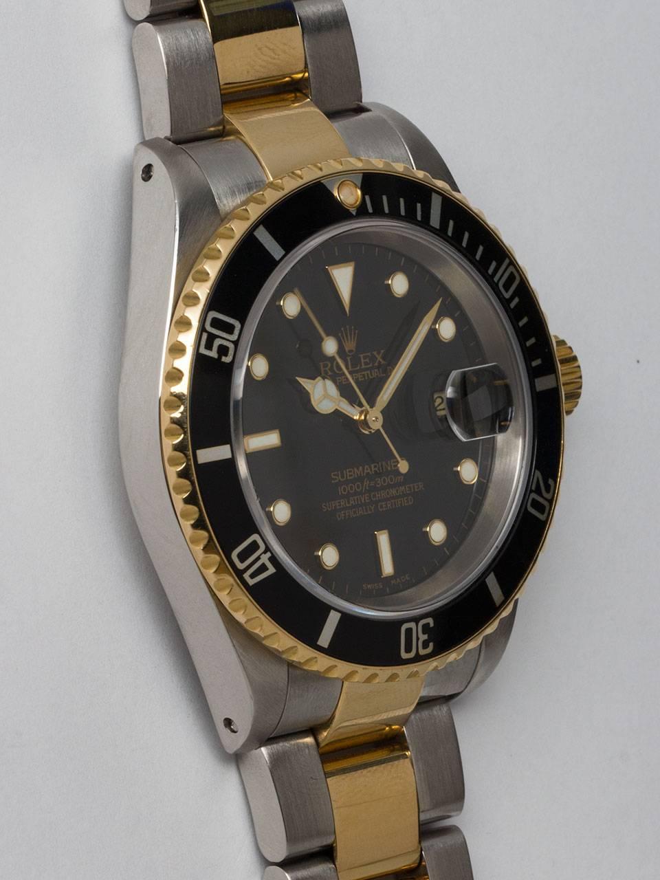 Contemporary Rolex Yellow Gold Stainless Steel Submariner Wristwatch Ref 16613 2005