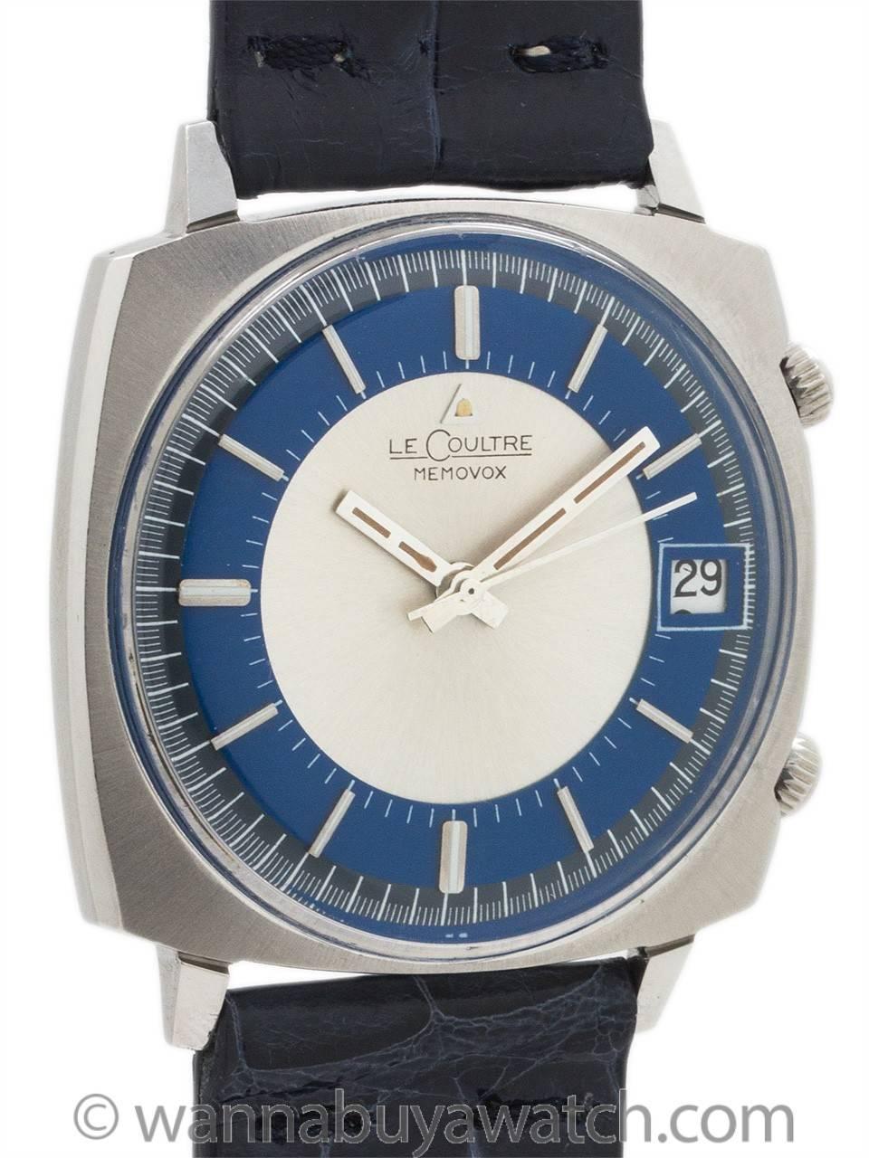 Lecoultre Stainless Steel Memovox Alarm Manual Wind Wristwatch  In Excellent Condition In West Hollywood, CA