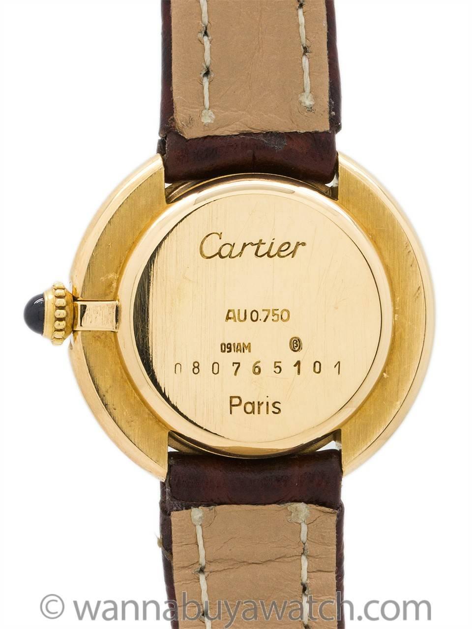 Cartier Ladies Yellow Gold Vendome Tank Manual Wind Wristwatch In Excellent Condition In West Hollywood, CA