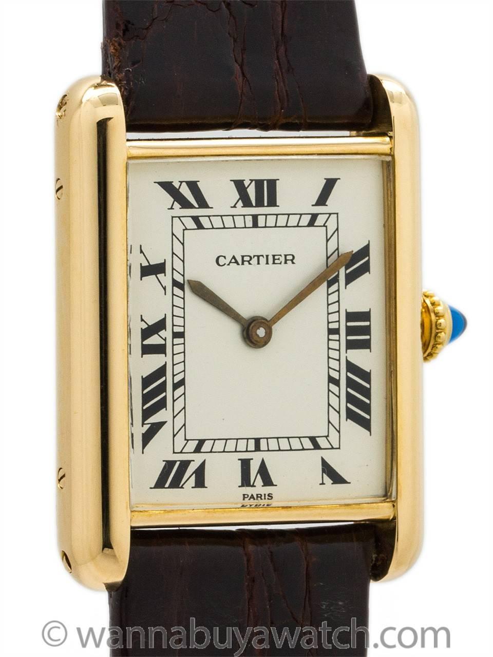 Modern Cartier Yellow Gold White Dial Tank Louis Wristwatch