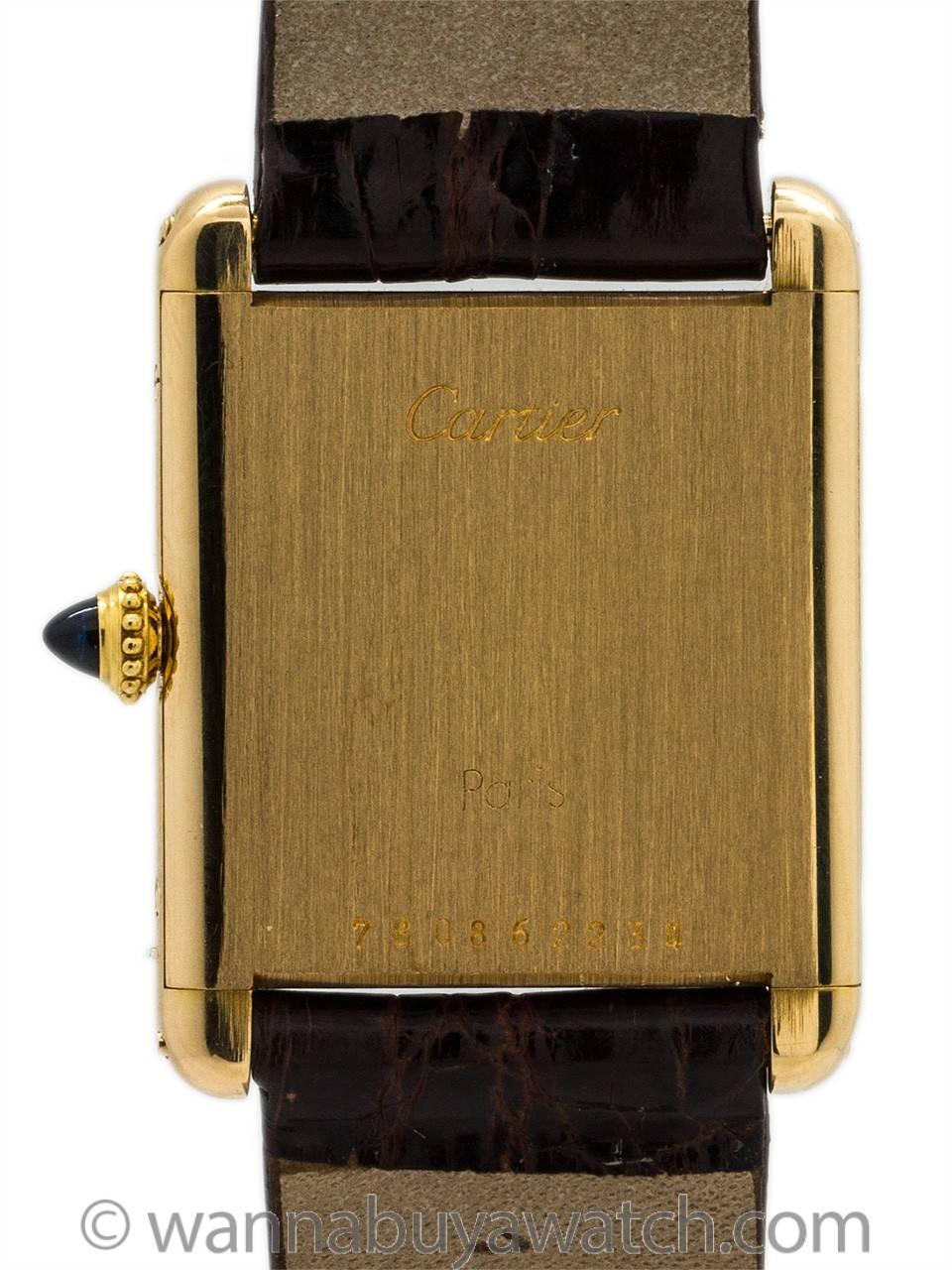 Cartier Yellow Gold White Dial Tank Louis Wristwatch In Excellent Condition In West Hollywood, CA