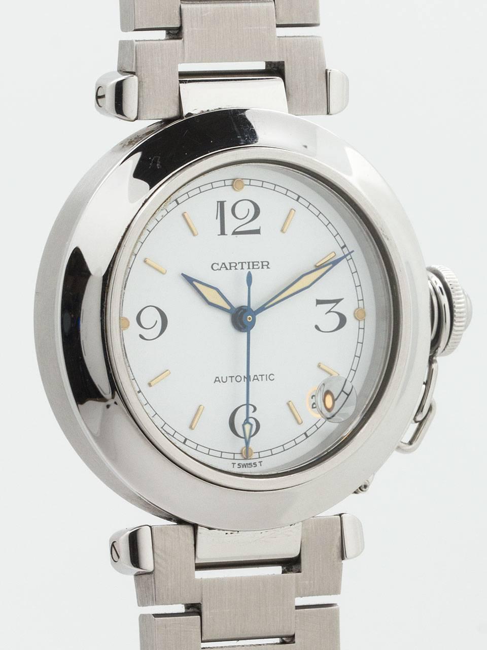 Modern Cartier Stainless Steel White Dial Pasha Automatic Wristwatch 