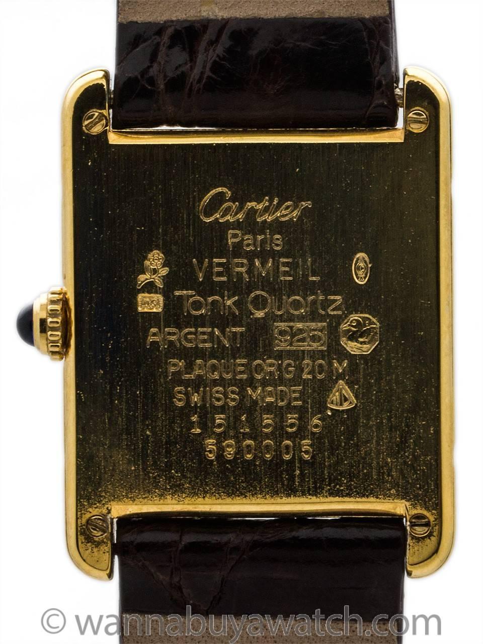cartier vermeil 20 micron over 925 silver vintage tank watch