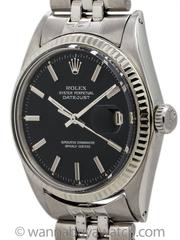 Rolex Stainless Steel Black Pie Pan Dial Datejust Automatic Wristwatch 1968