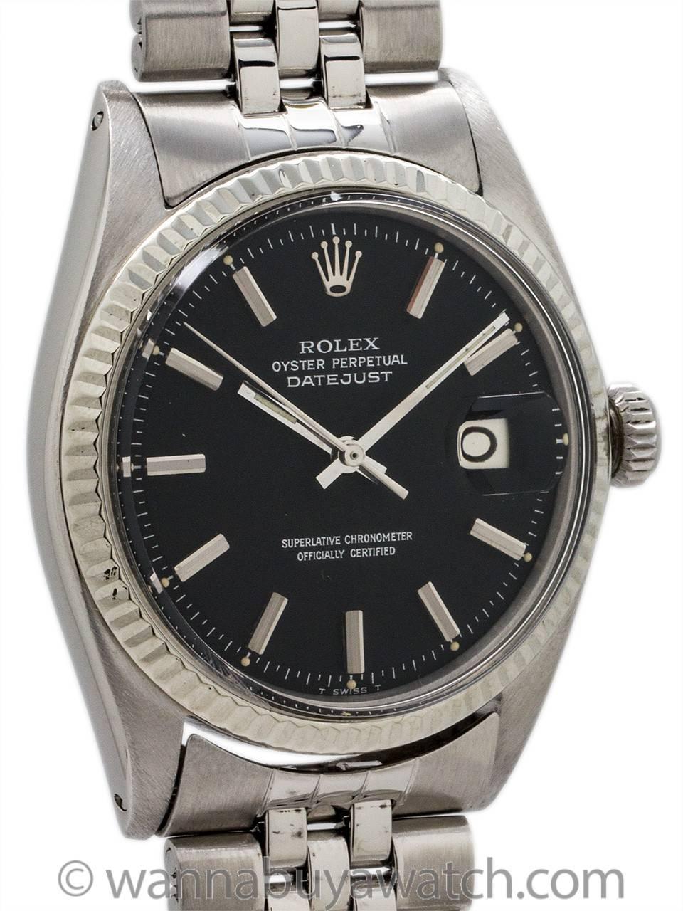 Modern Rolex Stainless Steel Black Pie Pan Dial Datejust Automatic Wristwatch 1968