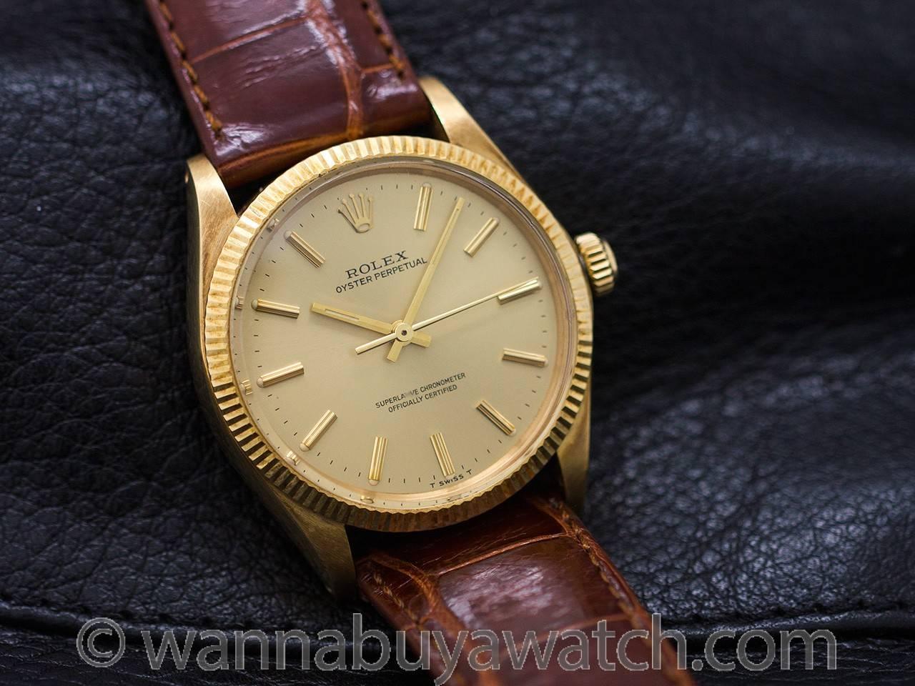 Men's Rolex Yellow Gold Oyster Perpetual Chronometer Wristwatch Ref 1005 1977