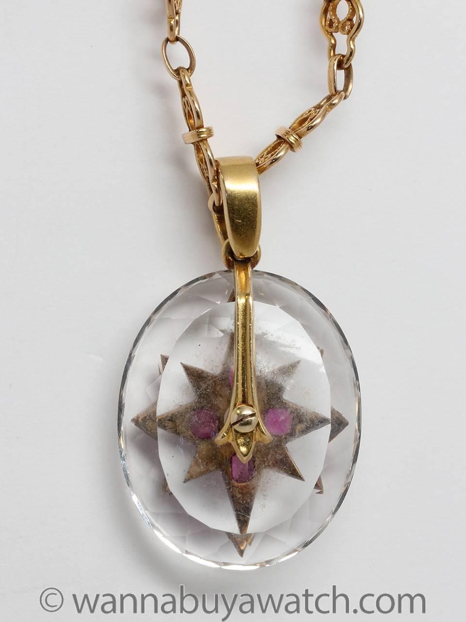 Women's Striking Victorian Rock Crystal Ruby Diamond Gold Necklace