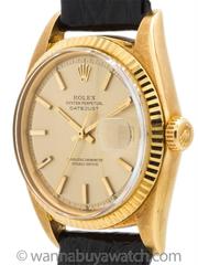 Rolex Yellow Gold Datejust Pie Pan Wristwatch Ref 1601 1971