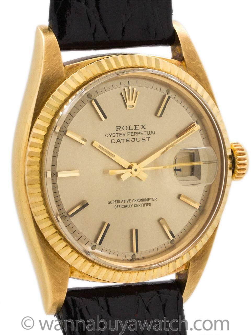 Modern Rolex Yellow Gold Datejust Pie Pan Wristwatch Ref 1601 1971