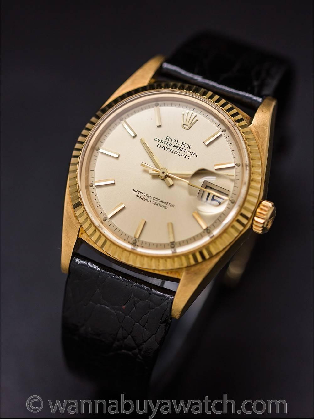 Men's Rolex Yellow Gold Datejust Pie Pan Wristwatch Ref 1601 1971