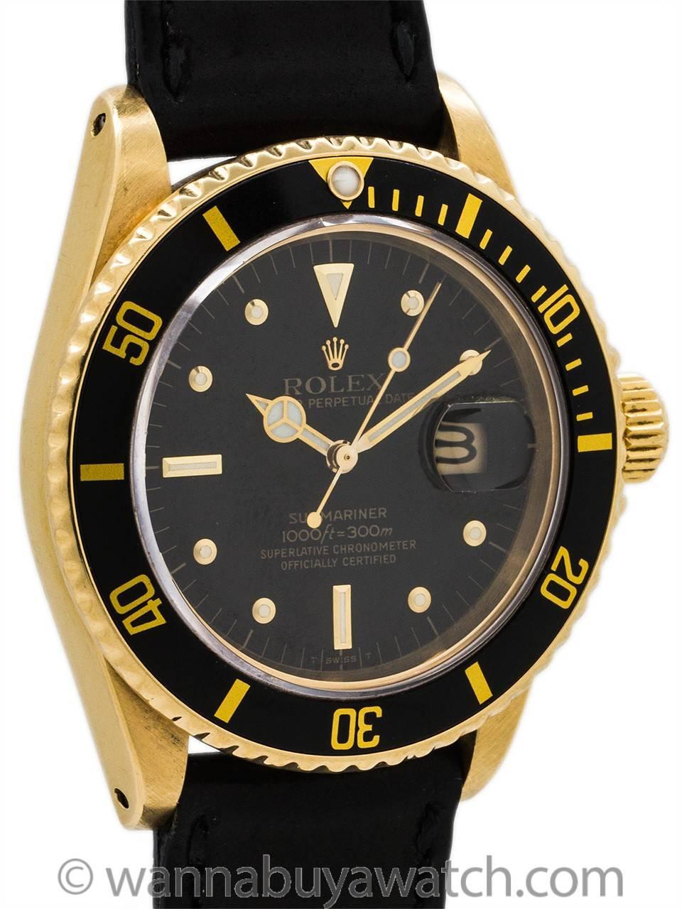 Modern Rolex Yellow Gold Submariner Transitional Nipple Dial Wristwatch Ref 16808 1983