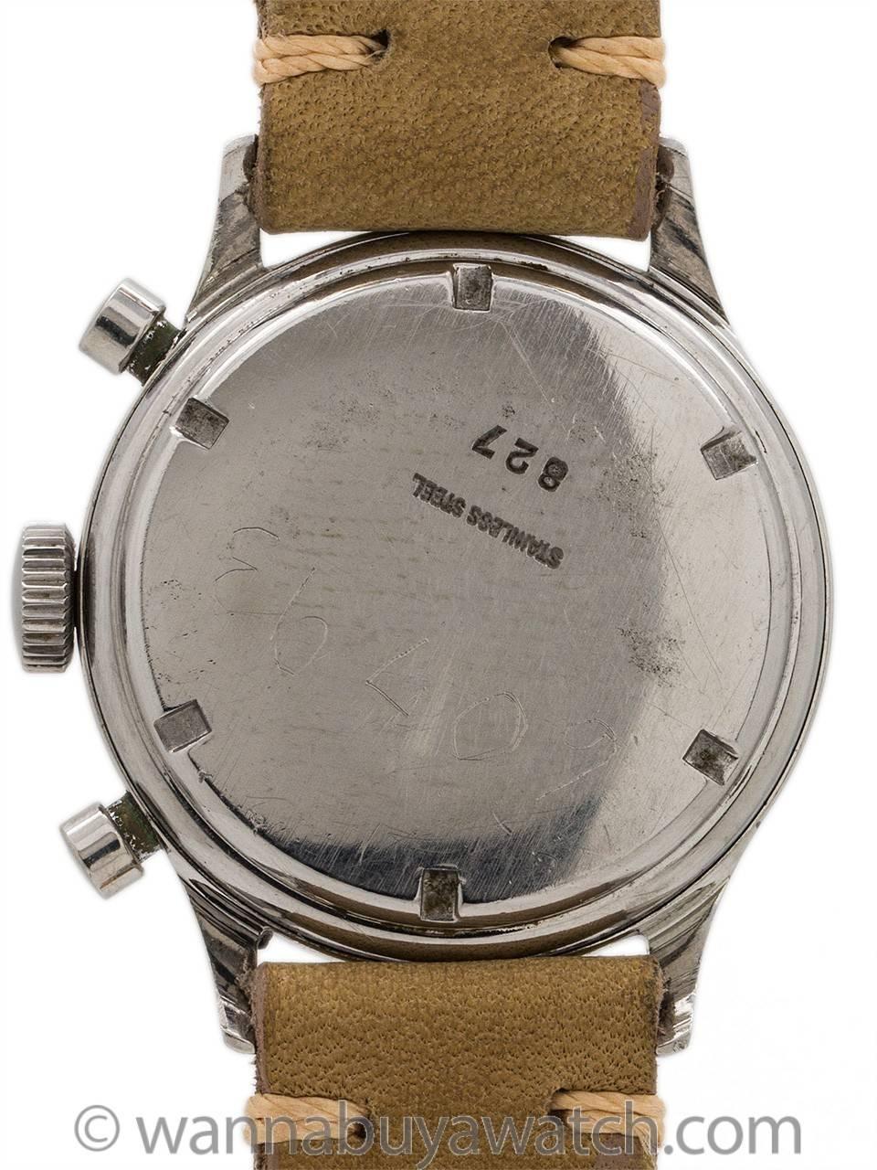Minerva Chronograph Stainless Steel circa 1940s In Excellent Condition In West Hollywood, CA