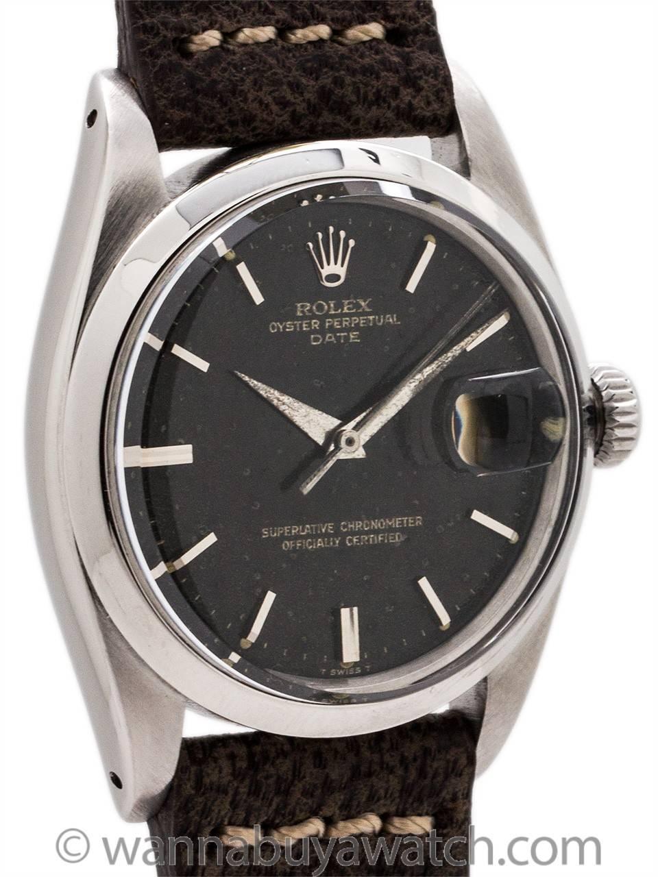 Modern Rolex Oyster Perpetual Date ref 1500 Black Gilt Dial circa 1964 