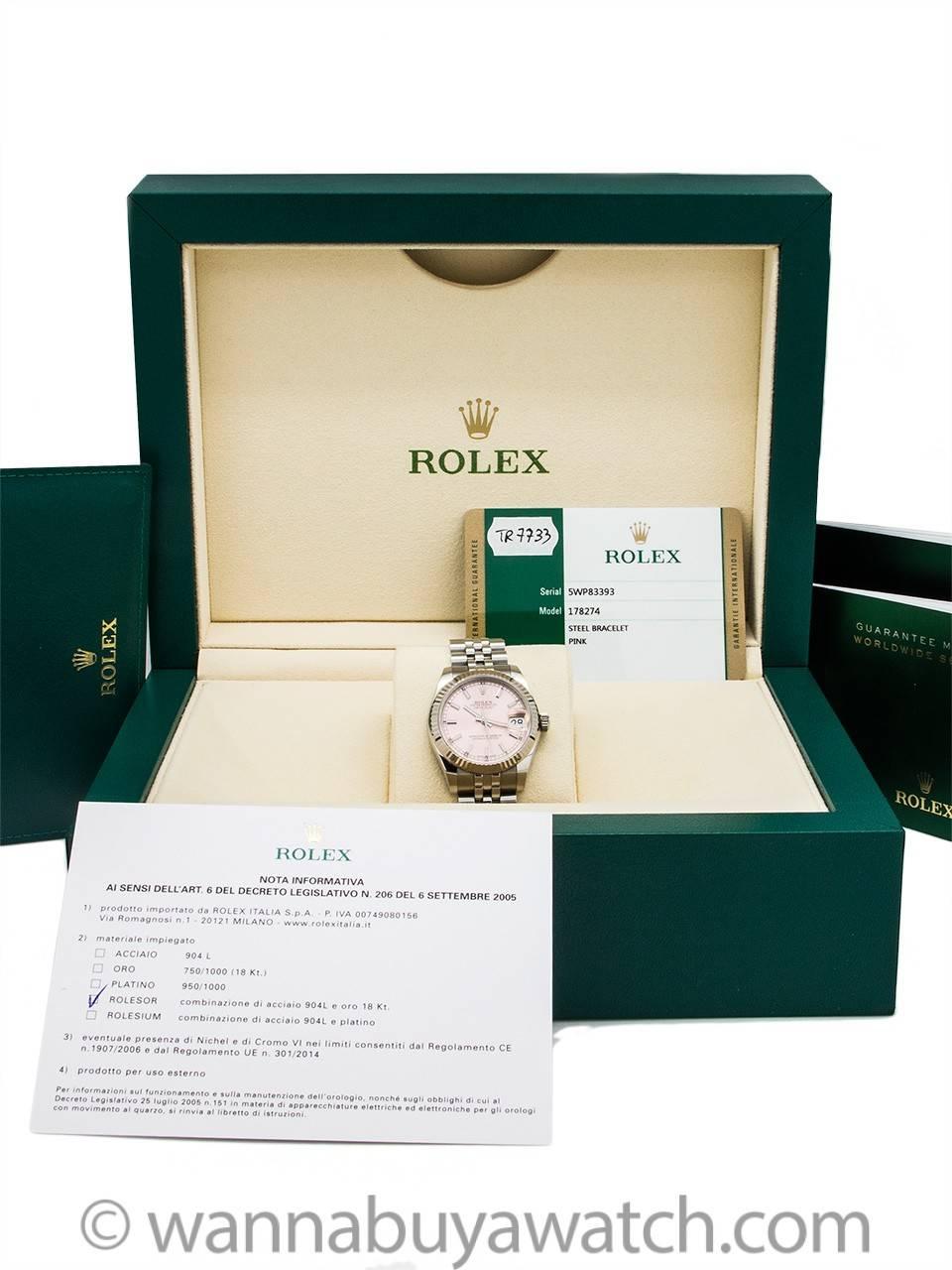 Men's Rolex Datejust Midsize Stainless ref# 178274 circa 2015 B & P