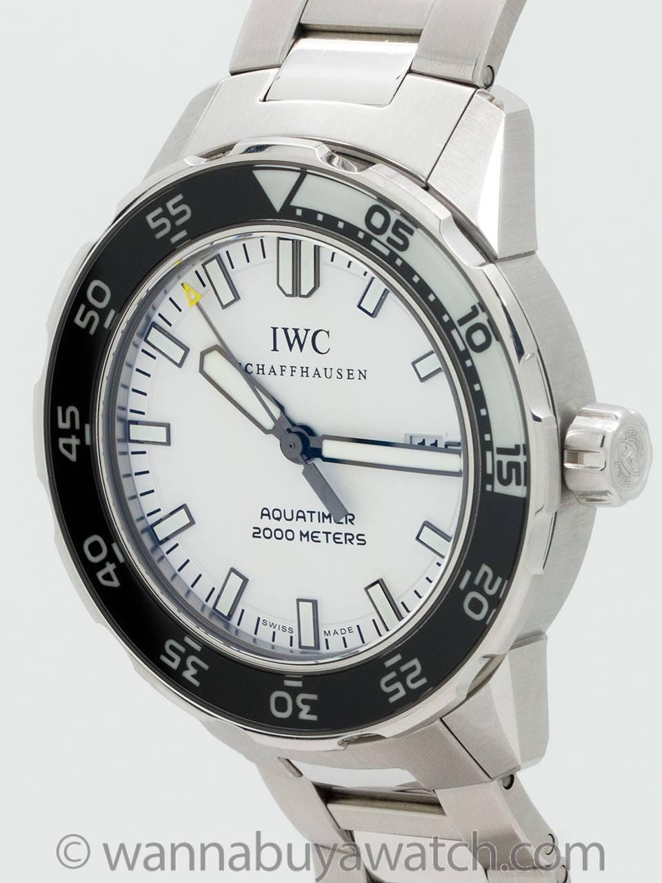 IWC Aquatimer 2000 Meters ref 356805 circa 2010s. 44 mm stainless steel case with rotating black and white bezel. Sapphire crystal and signed crown. Bright white dial with large luminous indexes and hands. Powered by automatic winding calibre 30110