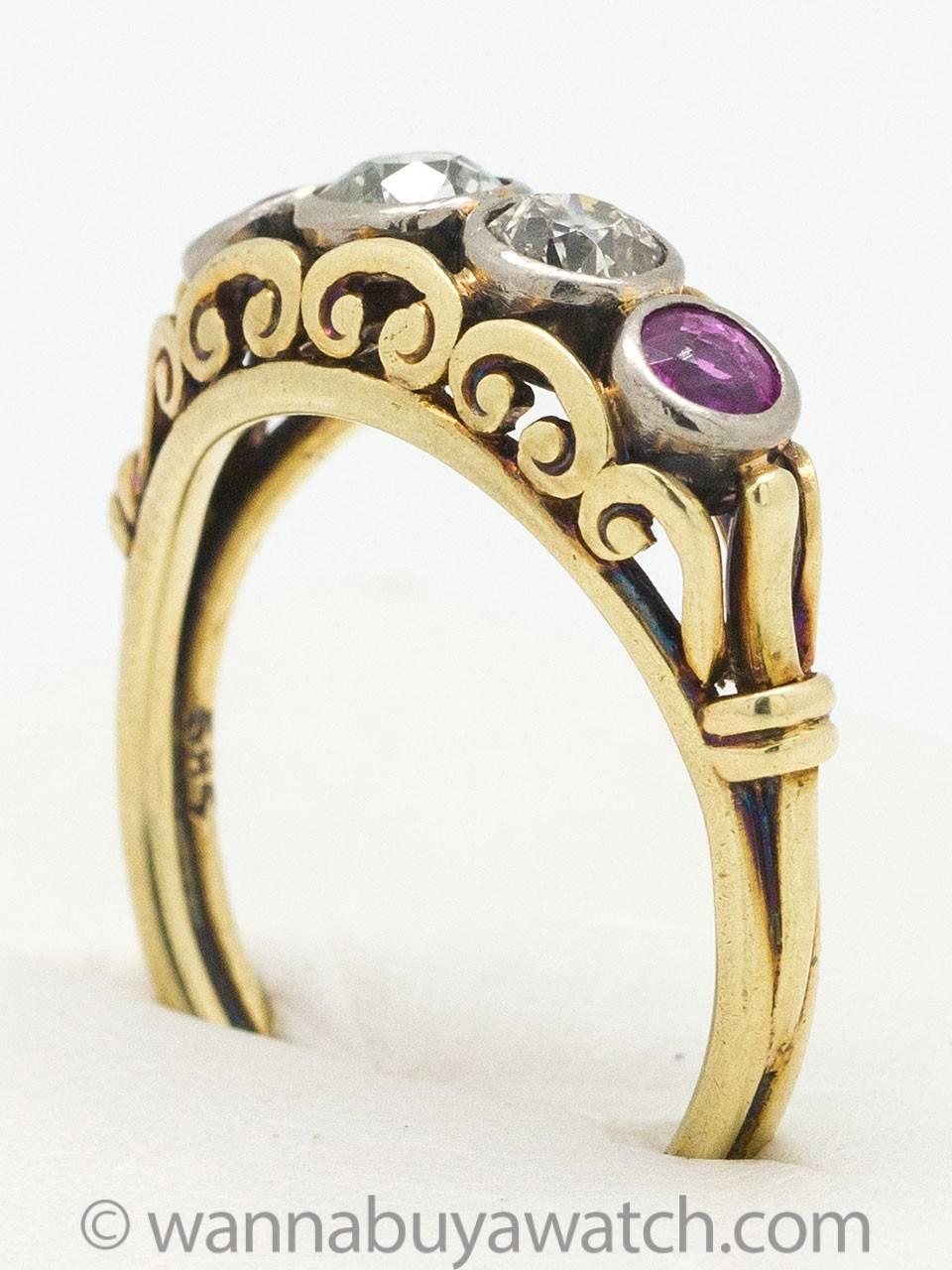 Antique Victorian Old European Cut Diamond Ruby Ring In Good Condition For Sale In West Hollywood, CA