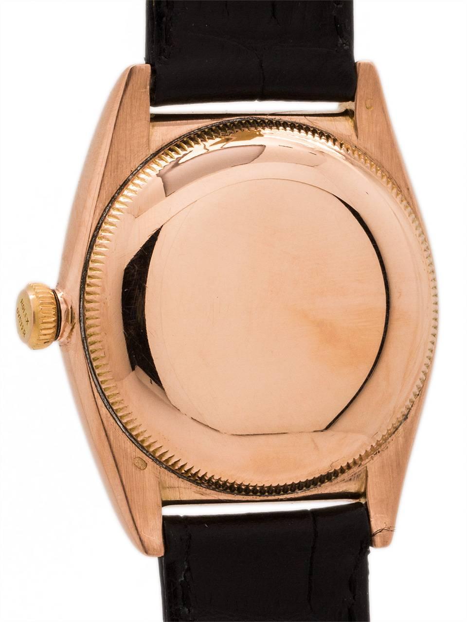 Retro Rolex Rose Gold Bubbleback Original Black Dial Wristwatch Ref 3131 1946