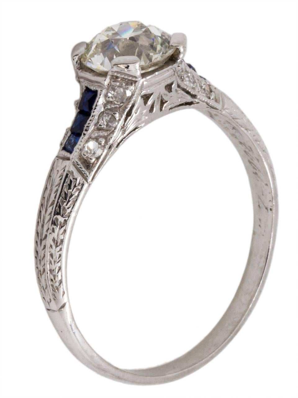 Art Deco 1920s Antique Diamond Engagement Ring Platinum 0.94ct Old European Cut I/SI1