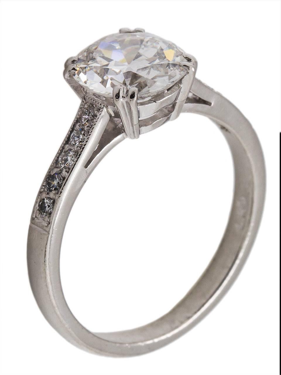 Modern Platinum Diamond Engagement Ring 1.69ct Cushion Cut F-VS2