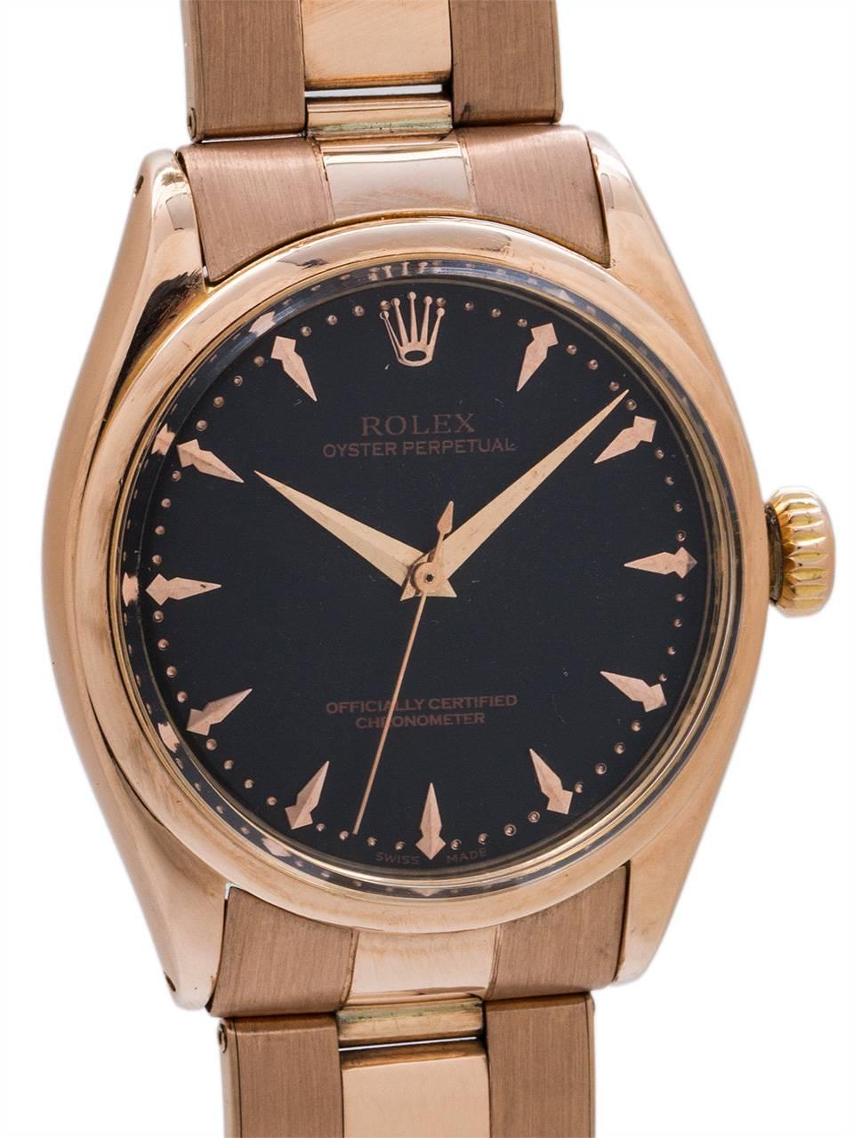 Rolex Rose Gold Oyster Perpetual Wristwatch ref 6284 circa 1950s In Excellent Condition In West Hollywood, CA