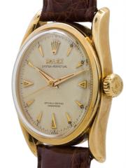 Rolex Yellow Gold Waffle Dial Oyster Perpetual Bombe Wristwatch Ref 6092 c1952