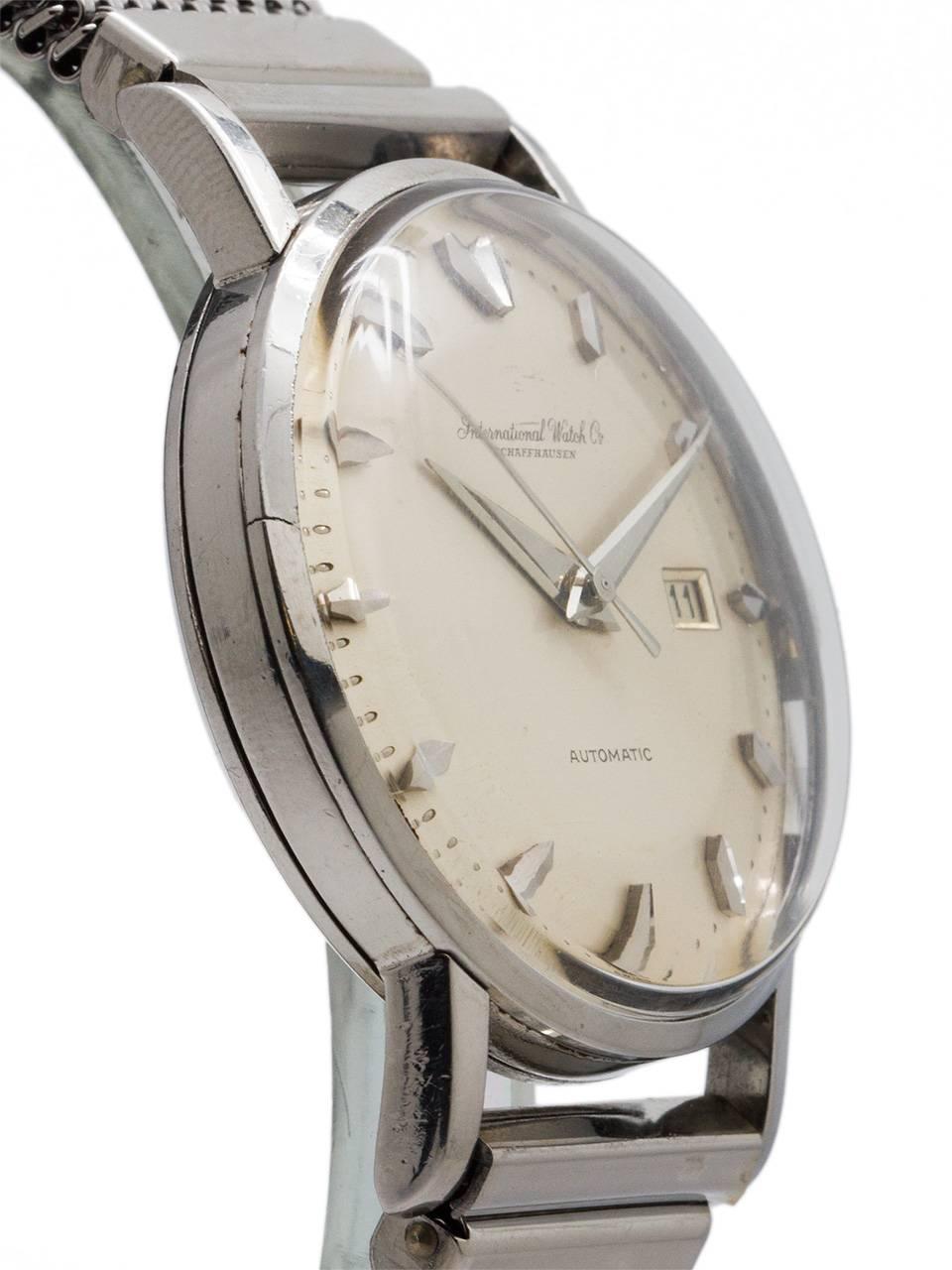 IWC Sterling Silver Date Elmitex Bracelet Automatic Wristwatch circa 1960 In Excellent Condition In West Hollywood, CA