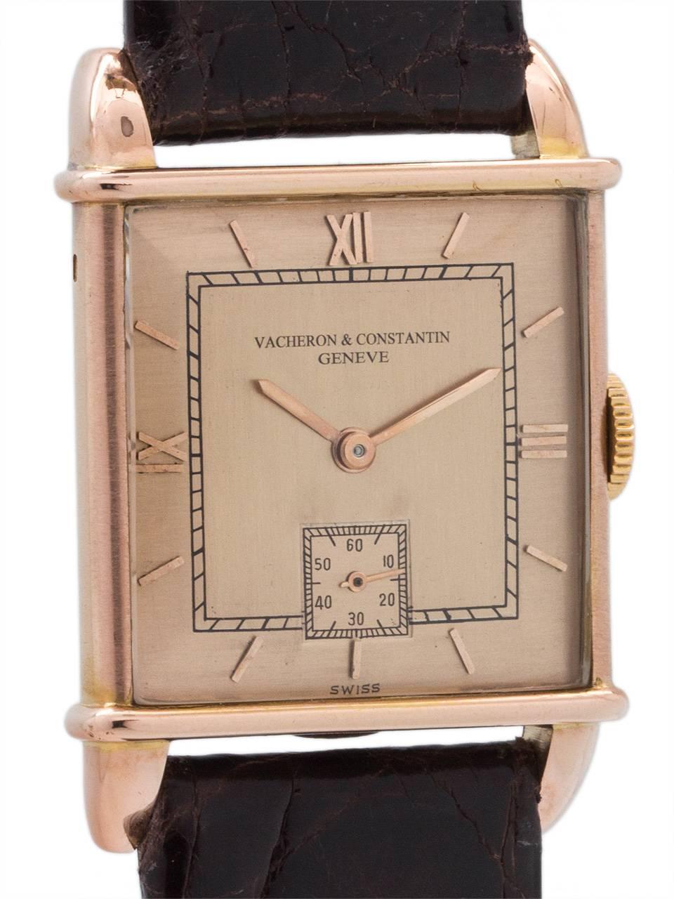 Retro Vacheron & Constantin Pink Gold Manual Wind Dress Wristwatch circa 1940