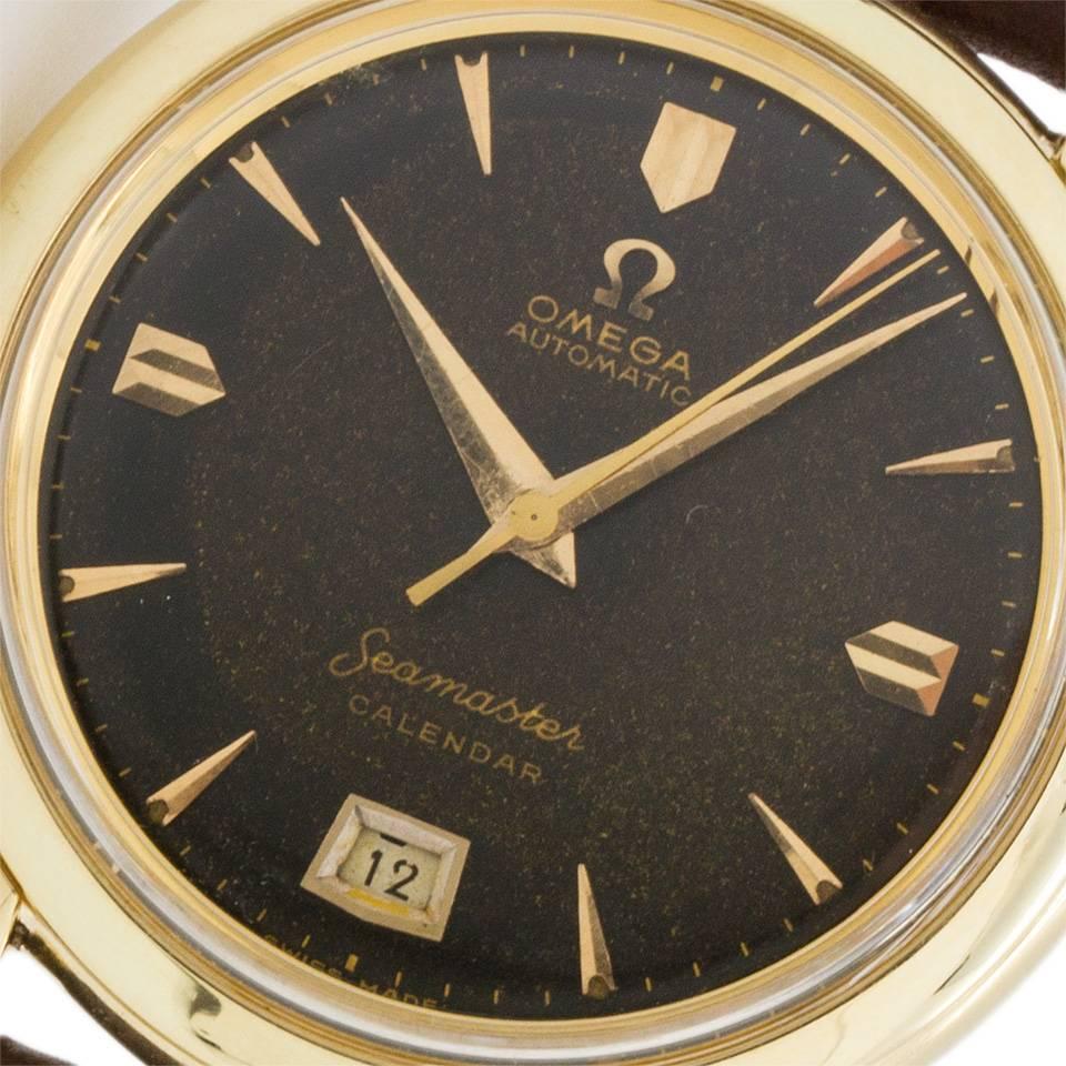Men's Omega Yellow Gold Seamaster Calendar Chocolate Wristwatch Model 2627, circa 1950