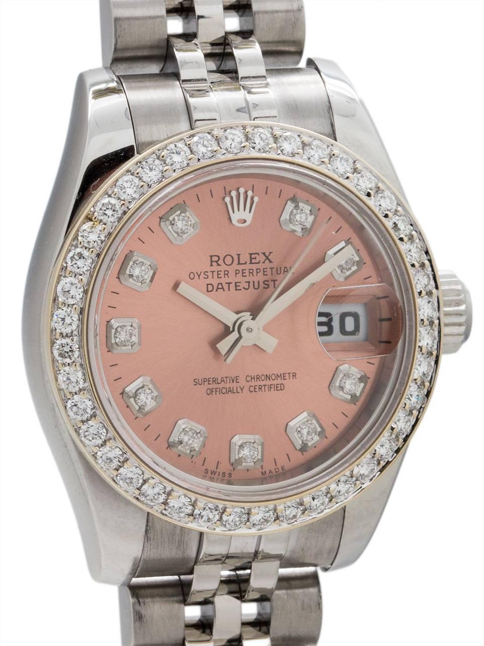 Modern Rolex Ladies Stainless Steel Datejust Custom Double Diamonds Wristwatch