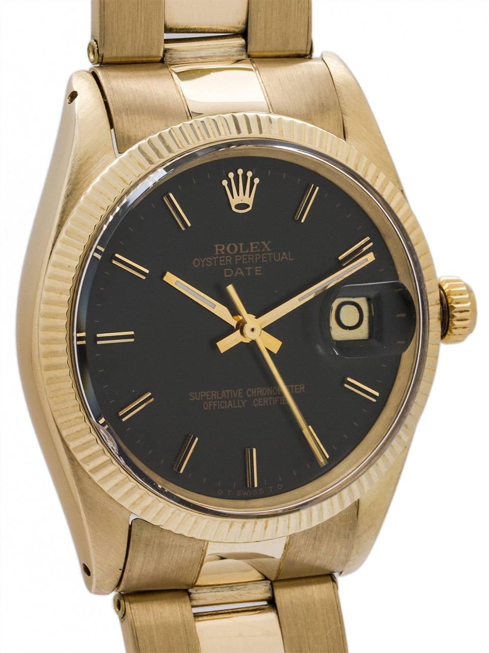 Modern Rolex Yellow Gold Oyster Perpetual Date Army Green Wristwatch, circa 1966