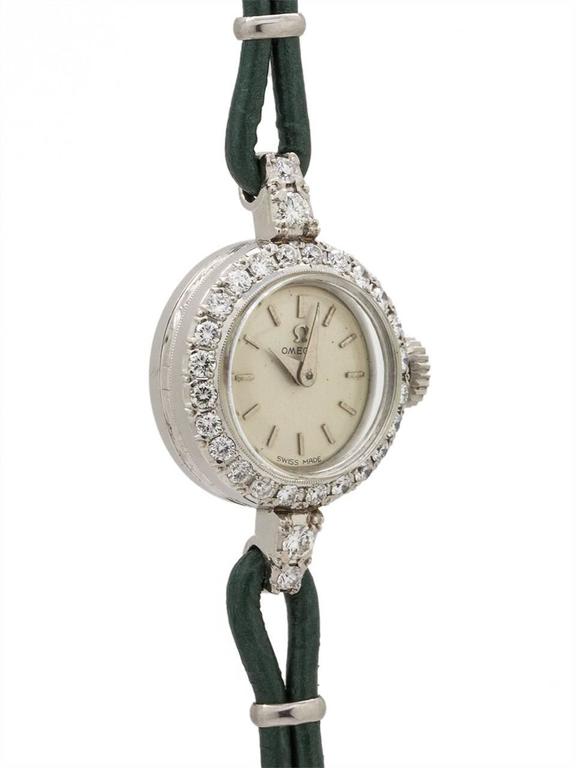 Omega Ladies Platinum Diamonds Dress Manual Wind Wristwatch, circa 1954