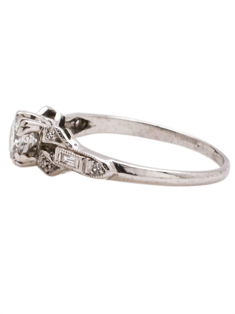 Art Deco 0.35 Carat Transitional Cut Diamond Platinum Engagement Ring For Sale