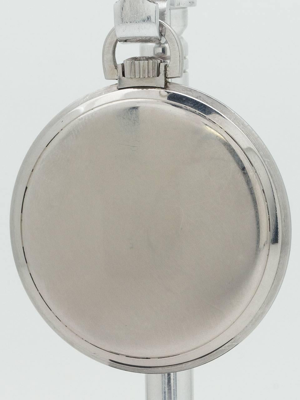 Longines Stainless Steel Industrial Design Manual Wind Pocket Watch, circa 1930s In Excellent Condition In West Hollywood, CA
