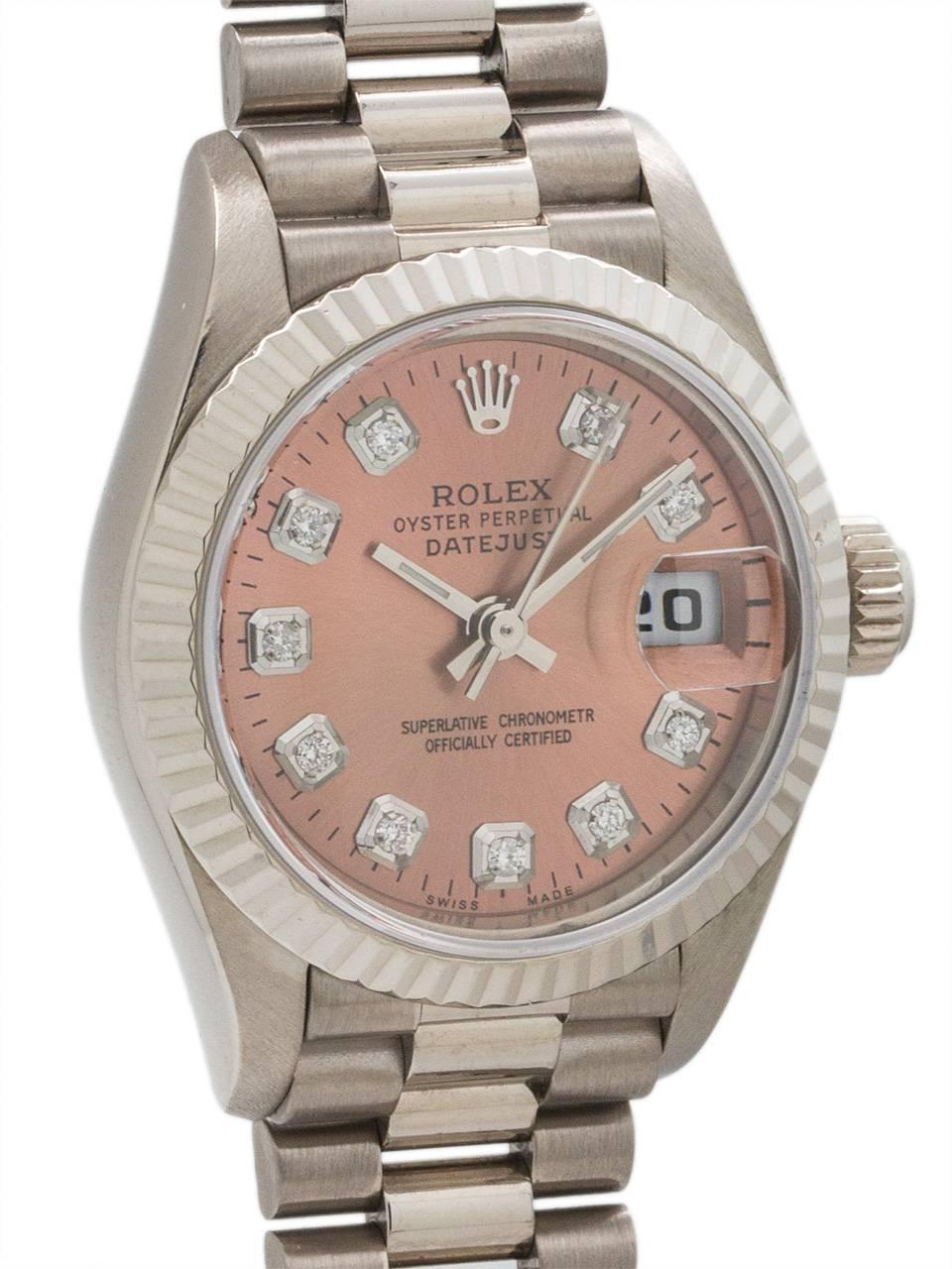Modern Rolex Ladies White Gold Ice Pink Diamond President Wristwatch Ref 79179