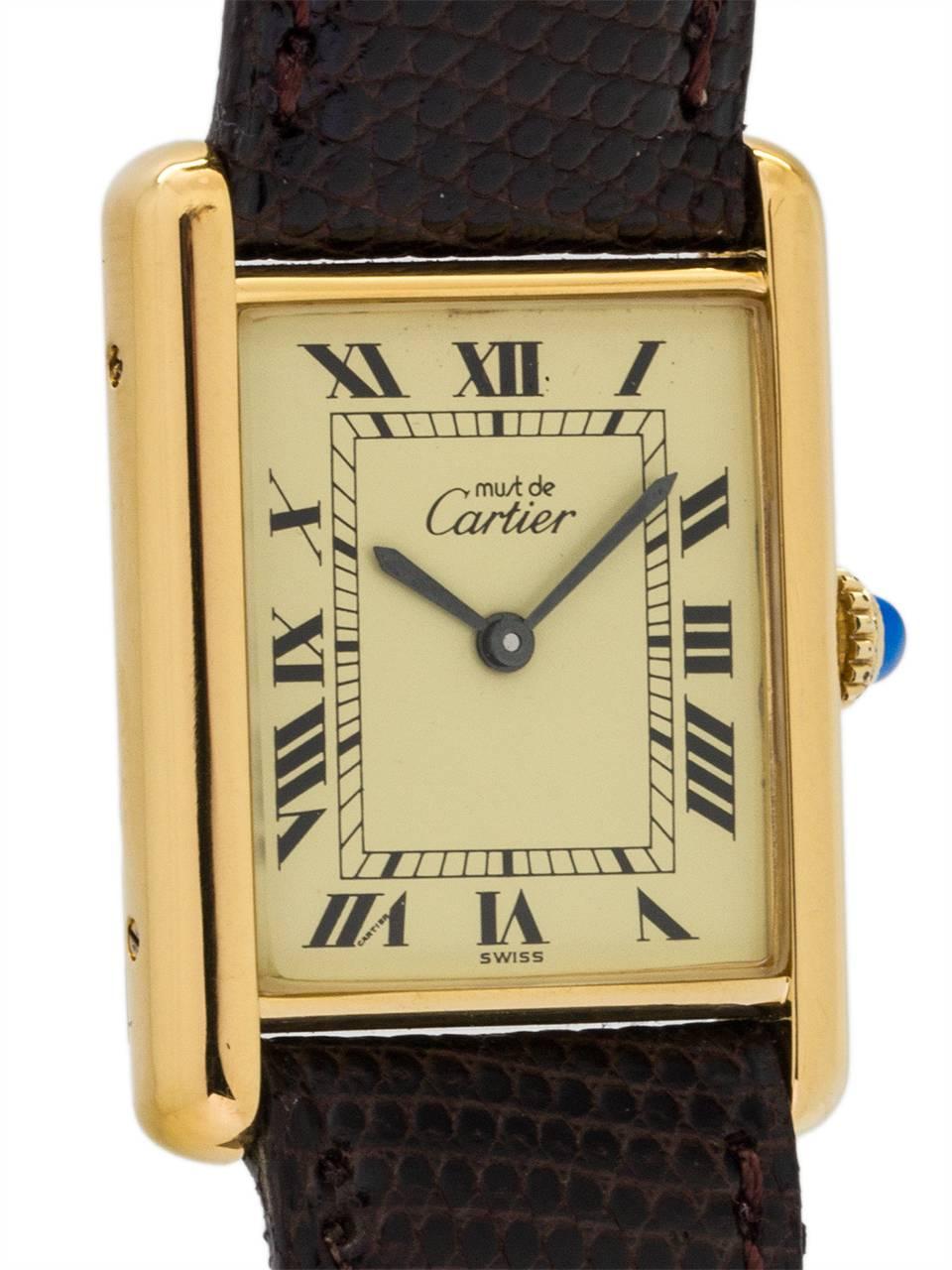 Cartier Vermeil Tank Louis Manual Wind Wristwatch, circa 1990s In Excellent Condition In West Hollywood, CA