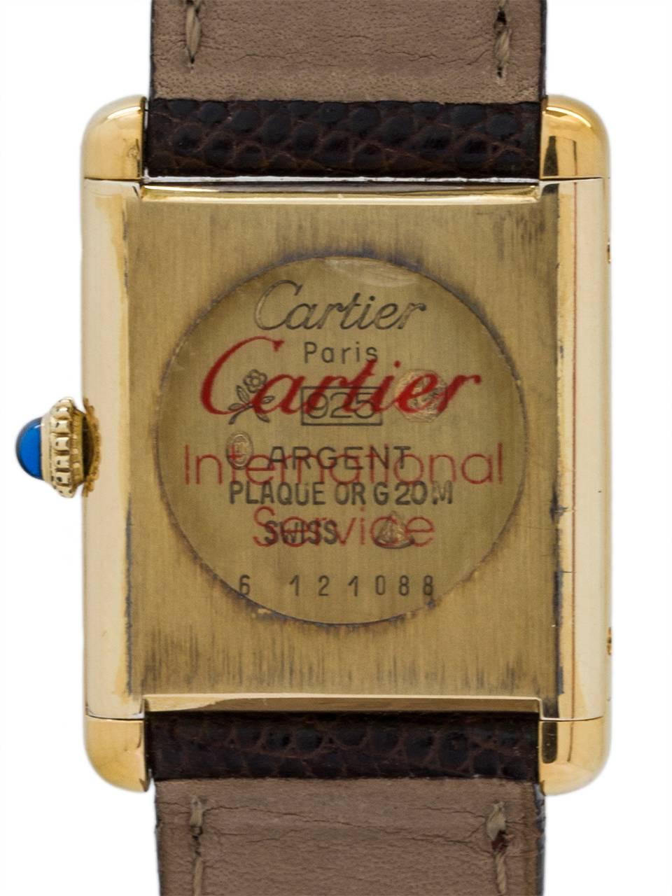 Men's Cartier Vermeil Tank Louis Manual Wind Wristwatch, circa 1990s