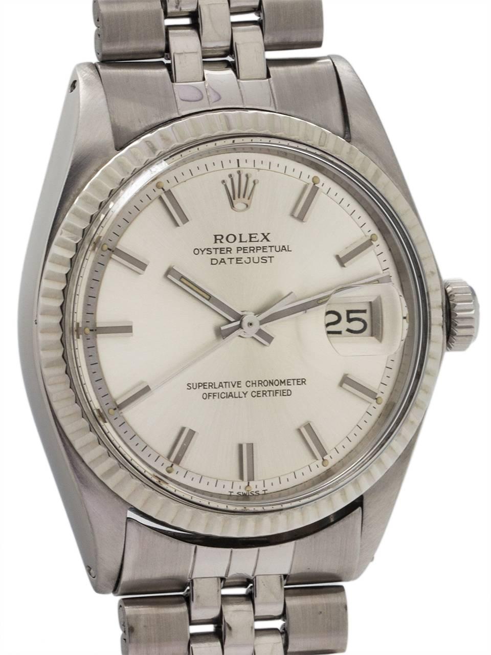 Rolex White Gold Stainless Steel Fat Boy Datejust Wristwatch Ref 1601 In Excellent Condition In West Hollywood, CA