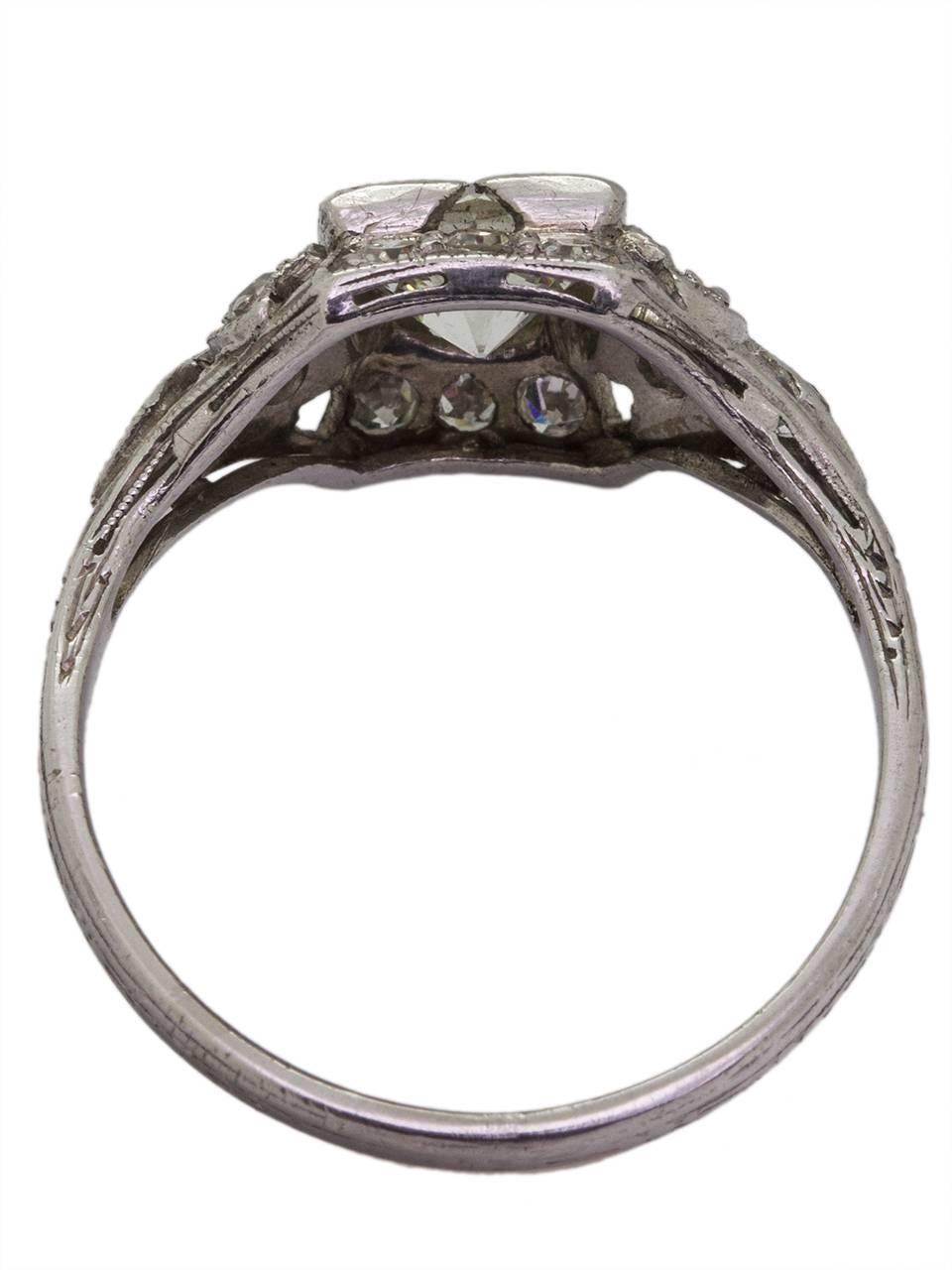 Art Deco 0.75 Carat Old European Cut Diamond Platinum Engagement Ring, circa 1930s For Sale