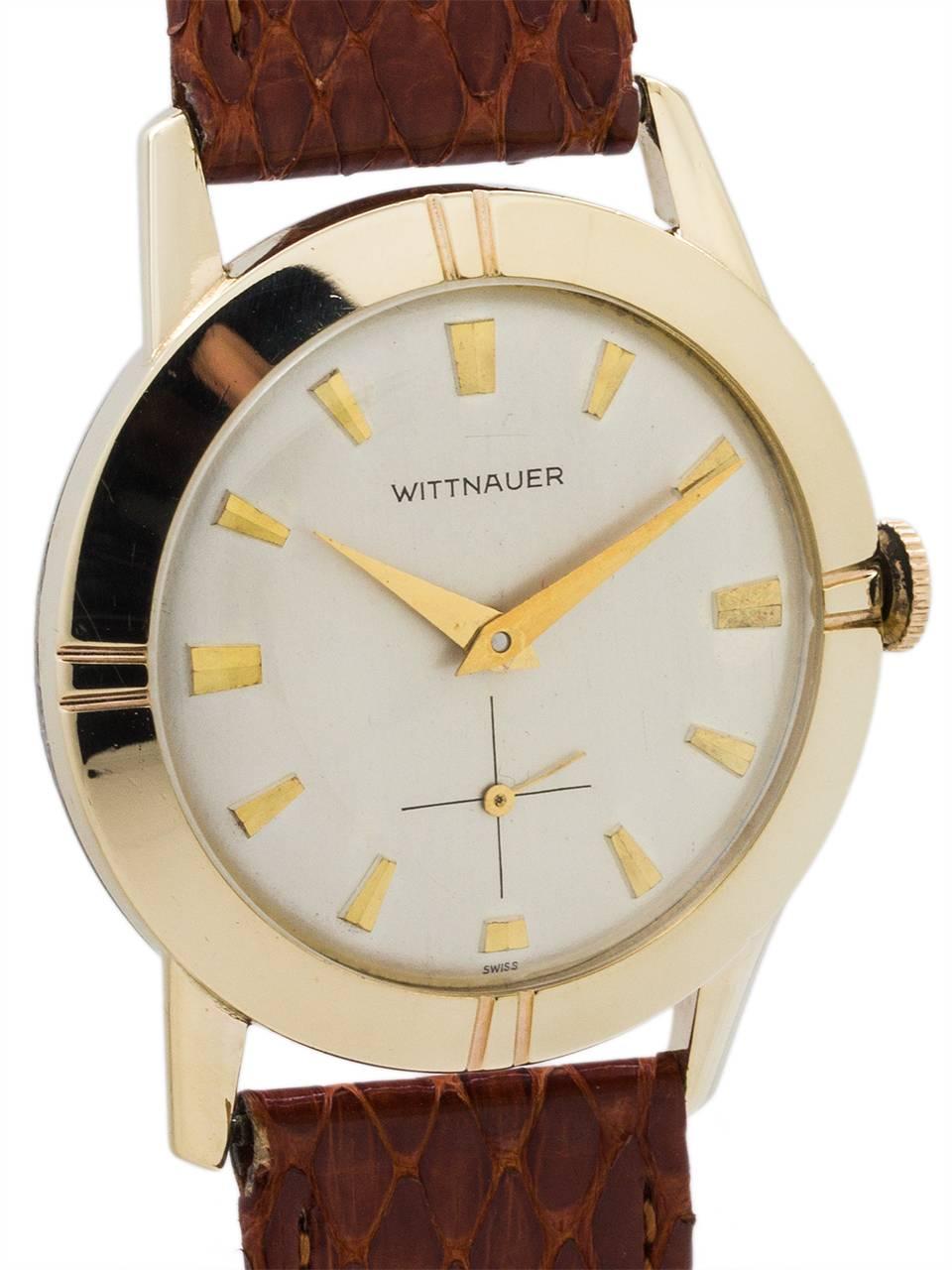 Modernist Wittnauer Yellow Gold Dress Model Manual Wind Wristwatch, circa 1950s