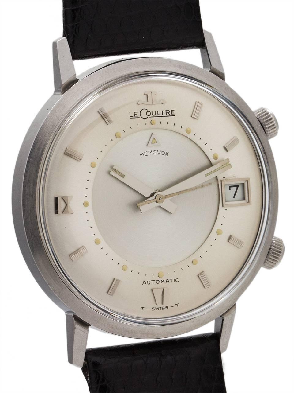 Lecoultre Stainless Steel Memovox Alarm Jumbo Automatic Wristwatch, circa 1964 In Excellent Condition In West Hollywood, CA